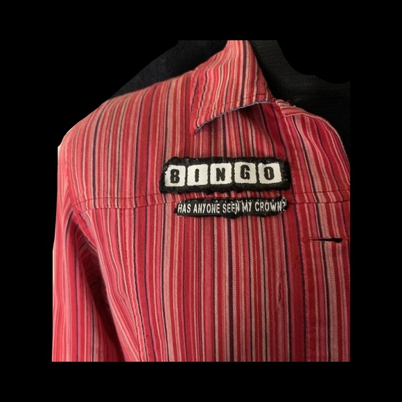 My Lucky Bingo! Embellished Red Striped Upcycled Jacket - Picture 6 of 9